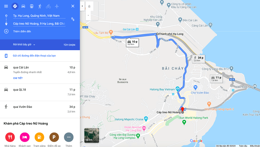Bản đồ cách đi Cáp treo Nữ Hoàng từ thành phố Hạ Long, Quảng Ninh