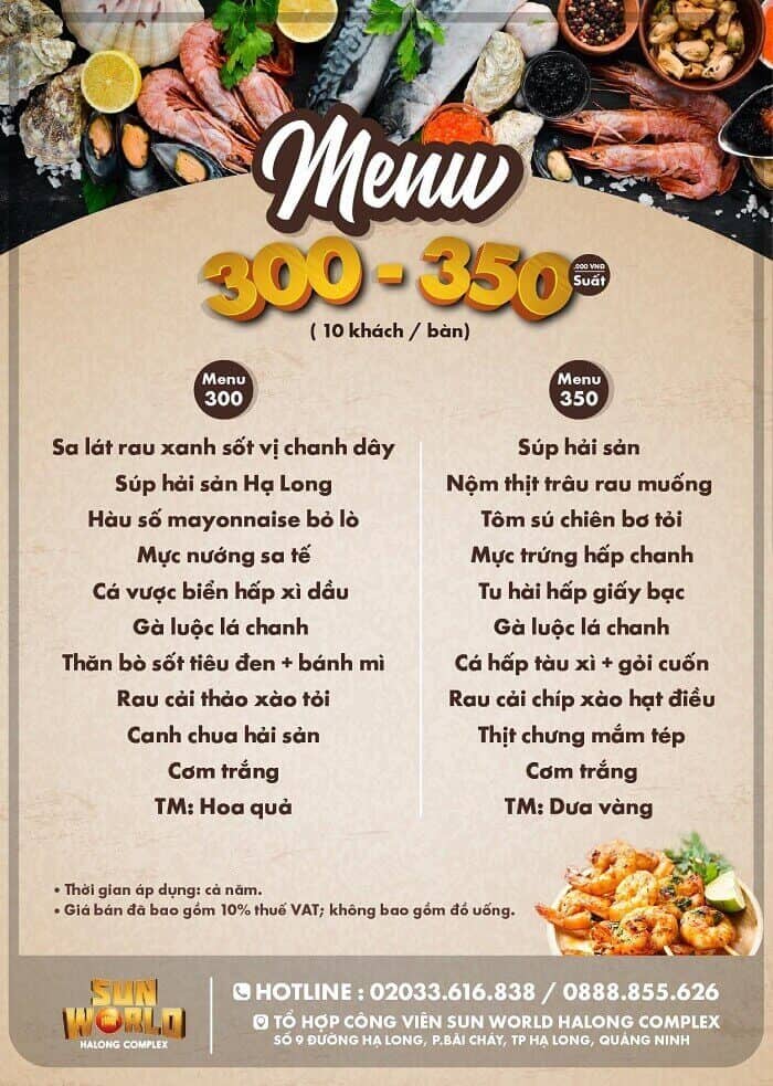 Set menu 300.000 - 350.000 VND tại nhà hàng Taiyo ở Sun World