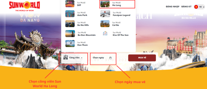 Các bước mua vé Sun World Ha Long trực tuyến qua website 